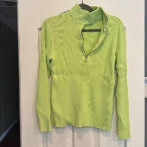 Lime Green Ribbed Zip-Up Sweater